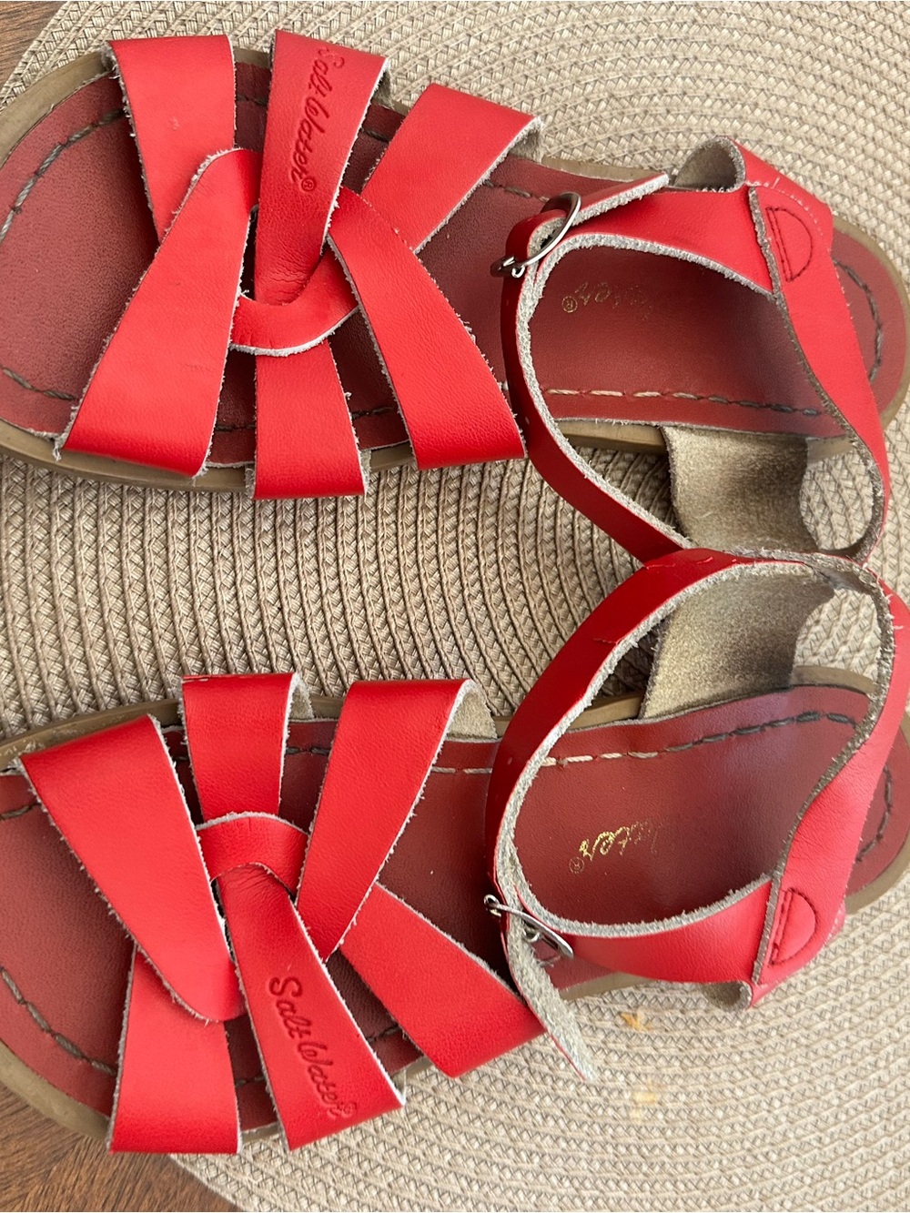 Salt Water Sandals by Hoy Red Kids Strappy Leather Sandals